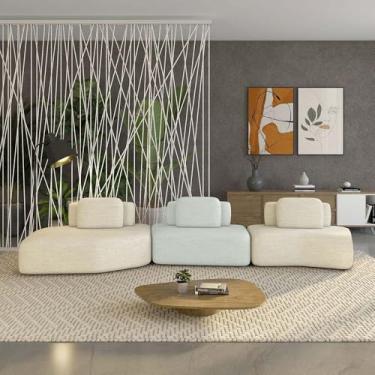 Imagem de Sofá Ilha Sala de Estar Dakota 3 Módulos 484cm Encostos Almofadas Soltas Linho Bege/Cinza G33 - Gran Belo