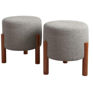 Imagem de Kit 2 Puffs Decorativos Luxo em Linho para Sala e Escritório Puff Redondo Moderno Suporta até 150kg Escolha a Cor (2 Puf Cinza)
