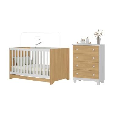 Imagem de Berço Americano 3 em 1 com Cômoda 4 Gavetas Dengo Multimóveis Mp4690 Branco/madeirado