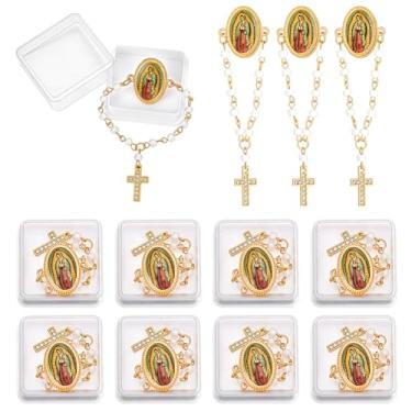 Imagem de AHANDMAKER Pacote com 12 alfinetes de lapela de rosário de ouro 10 cm cruz, brindes de batismo, presentes de batismo, presentes para convidados festa funerária igreja evento cerimônia decoração