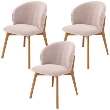 Imagem de Kit 03 Cadeiras de Jantar e Estar Living Estofada Mia L02 Bouclê Rosê - Lyam Decor