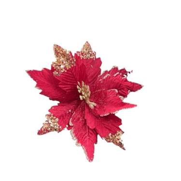 Imagem de Flor Natalina unidades Ornamentos Flores para Arranjos Tecido Decoração Árvore de Natal(5 peças E)