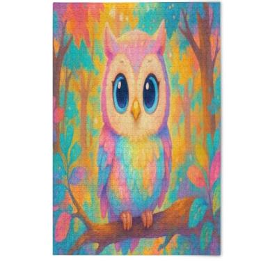 Imagem de Quebra-cabeça colorido de coruja rosa com desenho de pássaro 500 peças para adultos pintura animal fofo quebra-cabeças da natureza adultos amantes de elefantes brancos, presentes, 500 peças, 52 cm x