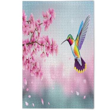 Imagem de Quebra-cabeça de flor floral rosa pássaro desenho animado para adultos 1000 peças, jogo engraçado cena de inverno quebra-cabeça animal fofo arte floral, 1000 peças, 75 x 50 cm