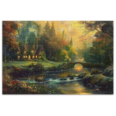 Imagem de Quebra-cabeças de pintura de paisagem de aldeia para adultos 1000 peças de arte de brinquedo pintura difícil quebra-cabeças familiares amantes presentes