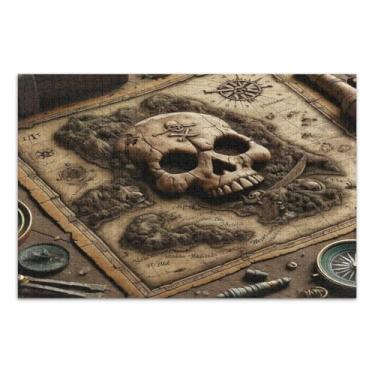 Imagem de Quebra-cabeça de família de caveira de mapa pirata com letras nas costas quebra-cabeça de 500 peças para adultos