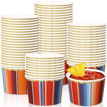 Imagem de Potchen Pacote com 50 tigelas de papel mexicanas de 255 g, copos de papel descartáveis mexicanos, tigelas de sopa, canecas de lanche coloridas listradas, cinco de maio, suprimentos de festa para