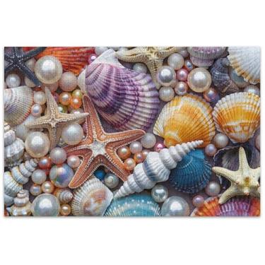 Imagem de Quebra-cabeça colorido com conchas e estrelas do mar, 1000 peças para adultos, jogo de quebra-cabeça engraçado, presente adulto, flor, estampa animal