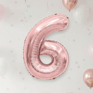 Imagem de 1 balão numérico metálico rosa de 81 cm - folha de alumínio reutilizável, comemorações de aniversário e aniversário, decoração de festa festiva, balões temáticos, balões decorativos
