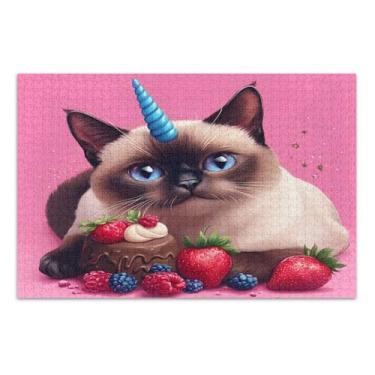 Imagem de Quebra-cabeças de unicórnio e gato rosa difíceis para adultos com letras nas costas quebra-cabeças engraçados para adultos 1000 peças
