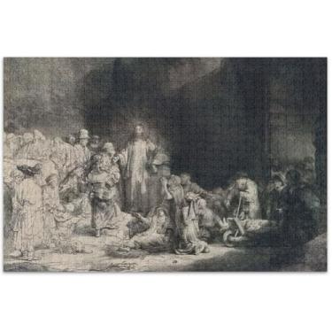 Imagem de Rembrandt Quebra-cabeça com estampa de cem florins 500 peças para adultos, pintura de paisagem, quebra-cabeça exclusivo, divertido, bobo, 51 x 35 cm