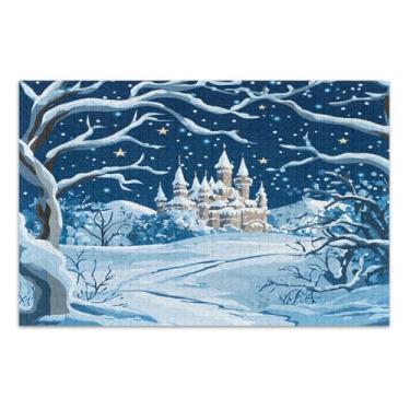 Imagem de Quebra-cabeça Winter Castle Under Starry Night 1000 peças, quebra-cabeças rígidos para adultos, jogos para adultos