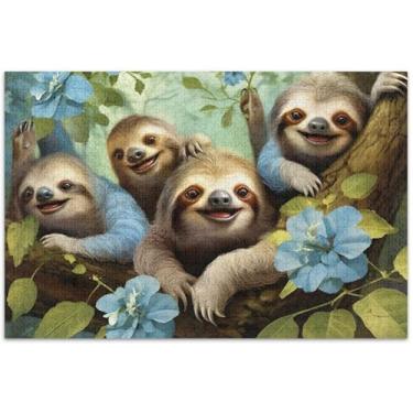 Imagem de Quebra-cabeça floral de preguiças sorridentes fofos para adultos, 1000 peças, natureza, elefante, branco, paisagem, quebra-cabeça artístico, pintura de brinquedo, 75 x 40 cm