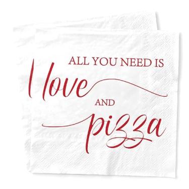 Imagem de 100 guardanapos de papel de casamento de pizza com 3 camadas, tudo o que você precisa é amor e pizza, toalhas de mão absorventes descartáveis papel alumínio vermelho guardanapos brancos para