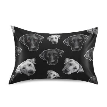Imagem de Engraçado preto branco Retriever Dog fronhas de cetim para arrefecimento de cabelo King Queen capas de almofadas padrão animal fofo capa de almofada macia tamanho padrão 66.0 cm x 50.8 cm