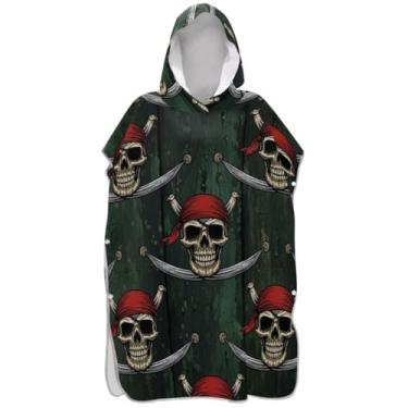 Imagem de Joisal Poncho de surf para adultos trocador de roupa de praia com capuz toalha floral plus size homens mulheres poncho com capuz pirata caveira verde
