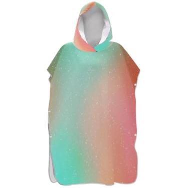 Imagem de Joisal Poncho de surfe para adultos trocador de roupões de banho de praia com capuz absorvente masculino poncho com capuz estampa colorida verde laranja