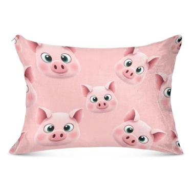 Imagem de Capa de almofada decorativa rosa de porcos fofos com zíper padrão Queen King Size fronha artística para sofá de cama de casa, tamanho Queen, 50,8 cm x 76,2 cm