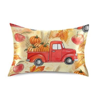 Imagem de Travesseiros vintage de desenho animado vermelho caminhão abóbora cetim impressão refrescante king queen almofadas padrão chinelos estética cama travesseiro cuidados com o cabelo tamanho padrão 66 cm