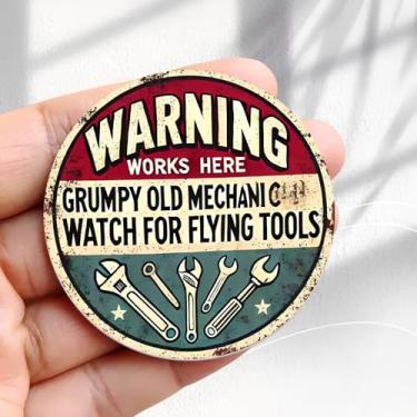 Imagem de Ímã de geladeira vintage avisando ferramentas mecânicas rabugentas design de sinal -5,8 cm acrílico redondo adesivo de geladeira decoração retrô presente tamanho perfeito para geladeira, armário ou