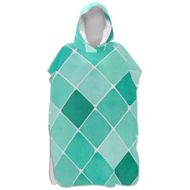 Imagem de Joisal Roupão de mudança de poncho de surfe para adultos toalha de banho com capuz bonito absorvente masculino poncho com capuz turquesa azul-petróleo azulejos textura