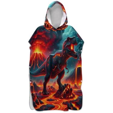 Imagem de Joisal Volcano Dinosaur Surf Poncho Trocador Adulto Plus Size Feminino Ponchos com Capuz Praia Banho Toalhas com Capuz