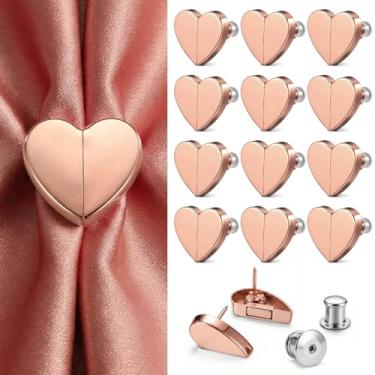 Imagem de AceOrbit 8 pares de fechos magnéticos removíveis, clipes de cortina em forma de coração evitam vazamentos de luz, fivela decorativa para casa, quarto, banheiro, escritório, cortinas (ouro rosa)