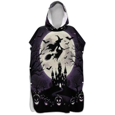 Imagem de Joisal Roupão de mudança de poncho de surfe para adultos toalha de banho com capuz de secagem rápida Halloween bruxa abóbora engraçado unissex poncho adulto com capuz