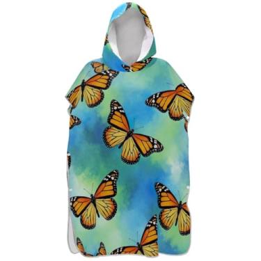 Imagem de Joisal Poncho de surfe trocador de roupão adulto com capuz toalha de natação plus size aquarela borboleta azul ponchos femininos com capuz