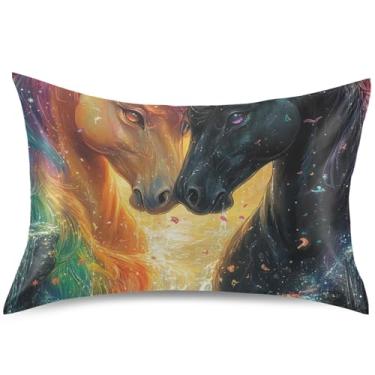 Imagem de Unicórnios Cavalo Fantasia Estampa Cetim Fronha Refrescante Capa Padrão King Queen Fronha de Cama Slide, Tamanho King, 101,6 cm x 50,8 cm