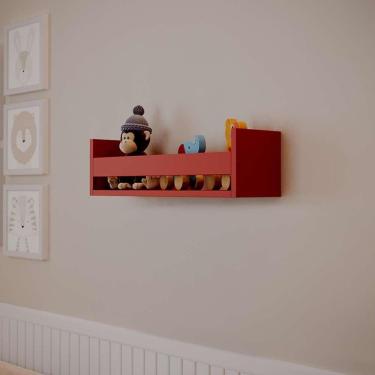 Imagem de Prateleira Porta Brinquedo Vermelha 70 x 12cm Suporte Invisivel