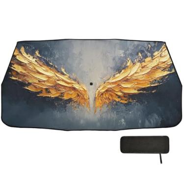 Imagem de Guarda-sol com asas de anjo douradas para para-brisas de carro, protetor de sol, protetor de carro, para-brisa 147 x 75 cm
