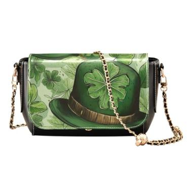 Imagem de Bolsa transversal ajustável com alça de elefante em branco, bolsa tiracolo feminina de couro, bolsa de ombro média para mulheres, Dia de São Patrício com chapéus verdes - 2, One Size