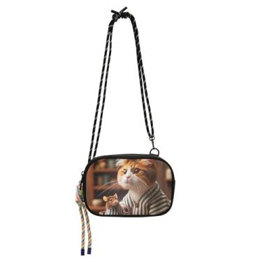 Imagem de TSENQUE Bolsa tiracolo feminina com estampa de gato e rato engraçada, pequena, carteira para celular, mini bolsas de ombro fofas para viagem