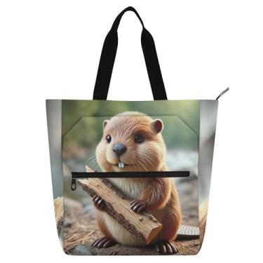 Imagem de Bolsa feminina para trabalho com animais fofos, de lona, praia, escola, professores, livros, presentes