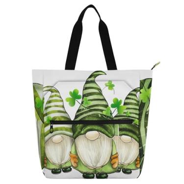 Imagem de GAIGEO Bolsa de trabalho feminina com gnomo de Dia de São Patrício, bolsa de lona, bolsa de tecido, faculdade, escola, presente para crianças fofas, para amantes de livros