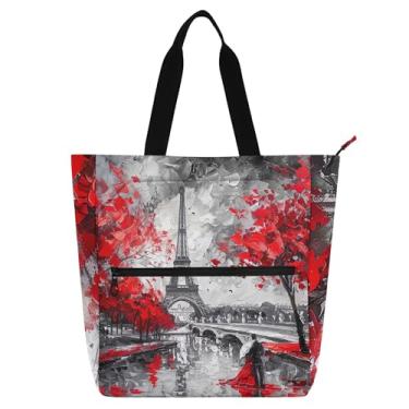Imagem de GAIGEO Bolsa feminina Paris Eiffel para trabalho de dia dos namorados, bolsa escolar de lona com zíper, bolsas para professores, amantes de livros