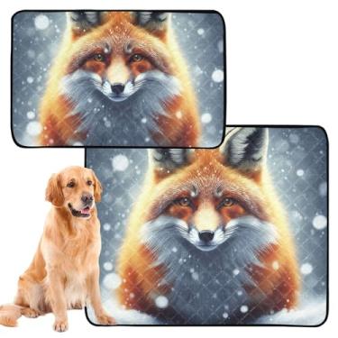 Imagem de Cute Fox Snowy Winter Lavável Pet Pee Pads Impermeável Tapete para Cachorro Bonito Reutilizável Pet Cat Pad Absorvente, Médio + Grande, Conjunto de 2