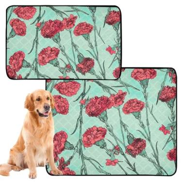 Imagem de TSENQUE Almofadas de xixi laváveis com crânio de cravos vermelhos florais e reutilizáveis para animais de estimação e gatos, tapete absorvente impermeável para cães, pequeno x pacote com 3
