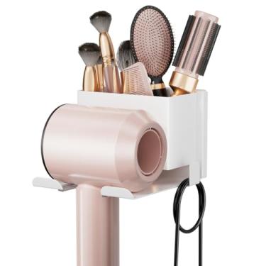 Imagem de Suporte de secador de cabelo montado na parede, organizador de ferramentas de cabelo, organizador de secador de cabelo para banheiro que economiza espaço, armazenamento de ferros de cachos montado na