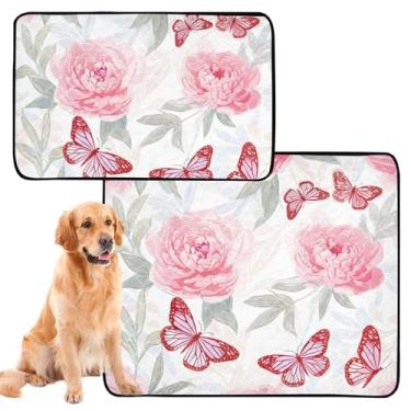 Imagem de Almofadas de xixi laváveis para animais de estimação, macio, rosa, borboleta, branco, almofada para xixi, reutilizável, absorvente, impermeável, tapete de cercadinho para cães, médio + grande