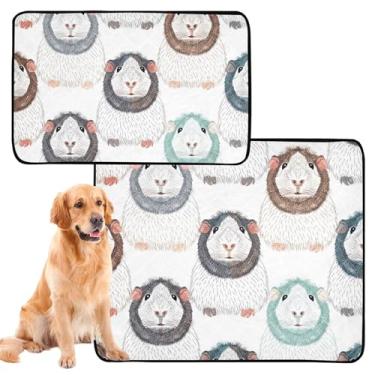 Imagem de Esboço fofo de porquinhos-da-índia lavável almofada de xixi reutilizável para gatos à prova d'água tapete de gaiola de cachorro fofo absorvente almofadas de parto, médio + grande, conjunto de 2