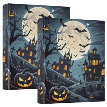 Imagem de Halloween Bats Jack O' Lanterns fichários de 3,8 cm, 3 anéis, 200 folhas, caderno, floral, redondo, fichário de escritório, 31,5 x 27 x 6 cm, 1 pacote
