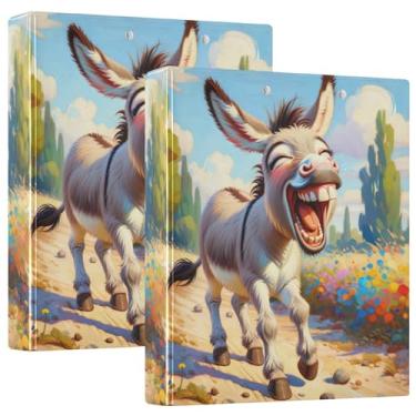 Imagem de Fichário fofo de animal sorridente de burro com 3 argolas de 3,8 cm, 200 folhas, portfólio impresso, fichário de anel, fofo, redondo, fichário de escritório, 1 pacote