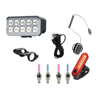 Imagem de oshhni Farol de bicicleta com lanterna, à prova d'água, fácil de instalar, com buzina e recarregável via USB, ideal para deslocamentos urbanos e trilhas, Conjunto de Luzes Dianteiras E Traseiras