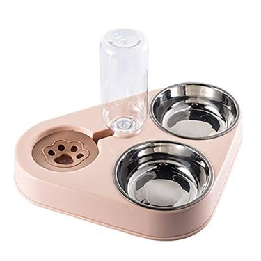 Imagem de Alimentador automático para animais de estimação, tigela dupla de aço inoxidável integrada anti-ponta, tigela triangular para gatos, adequada para animais pequenos, médios e grandes, gatinhos, cães, coelhos