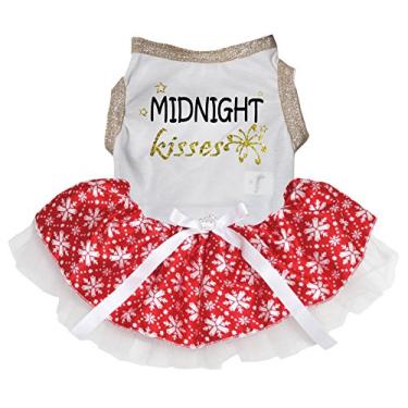Imagem de Petitebella Roupas de cachorrinho Vestido para cachorro Midnight Kisses Top Branco Tutu Floco de Neve (Pequeno)