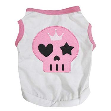 Imagem de Petitebella Camiseta para cachorro com rosto de caveira rosa (branca, 3GG)