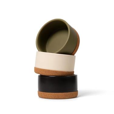 Imagem de Waggo Tigela de cortiça – Prato de cerâmica antiderrapante para ração e água para animais de estimação com base de cortiça removível – Seguro para lava-louças e micro-ondas (preto)