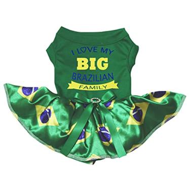 Imagem de Petitebella Vestidos I Love My Big Brazilian Family Puppy Dog (Verde/Bandeira do Brasil, Pequeno)